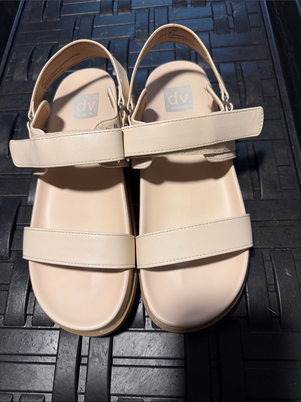 DV by Dolce Vita Beige Leather Velcro Strap Sandals